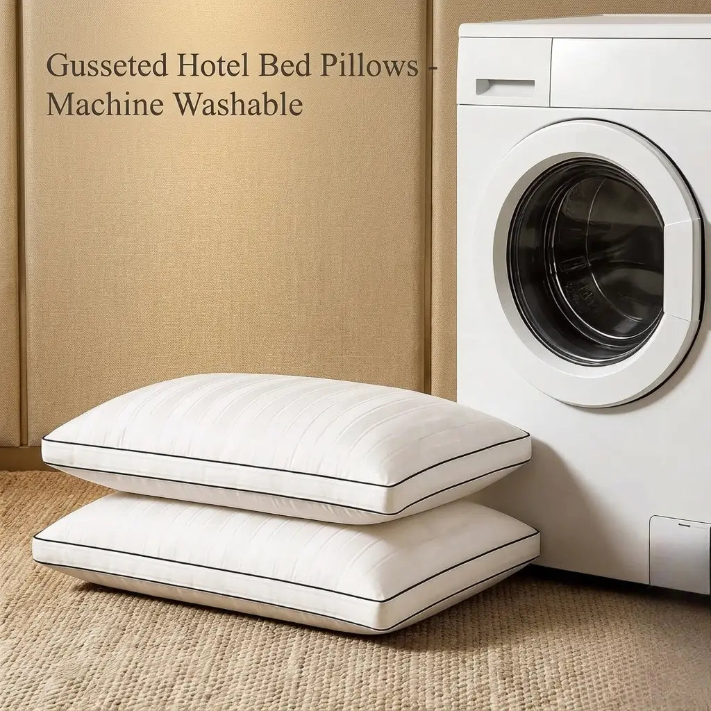 500 Thread Count Luxury Gusseted Hotel Pillows – Set of 2 (Queen / King) - Machine Washable