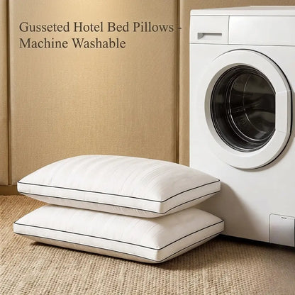 500 Thread Count Luxury Gusseted Hotel Pillows – Set of 2 (Queen / King) - Machine Washable