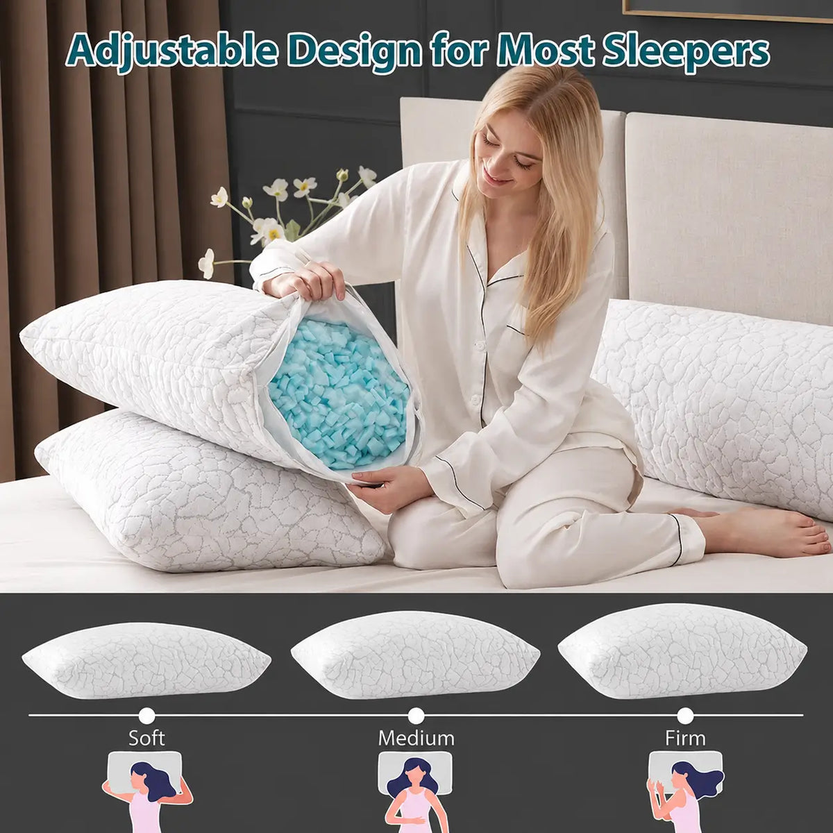 Adjustable Shredded Memory Foam Cooling Hotel Pillows for multi sleep positions
