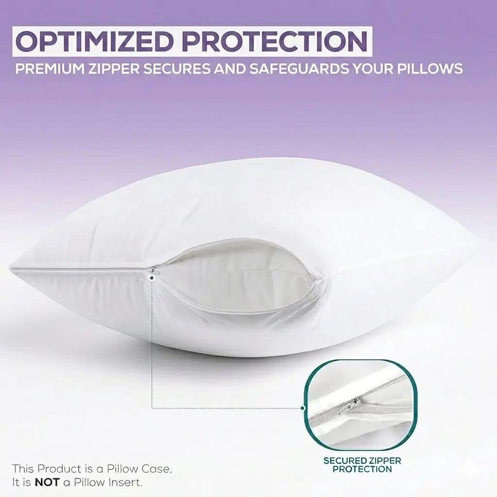 Waterproof Zippered Hotel Pillow Protectors, Queen / King