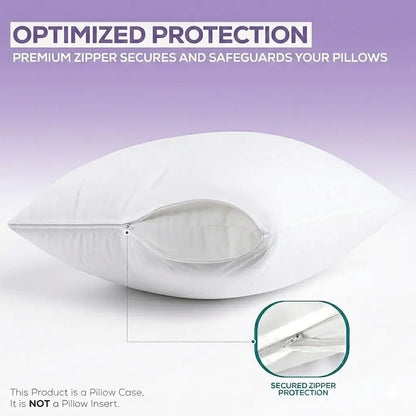 Waterproof Zippered Hotel Pillow Protectors, Queen / King